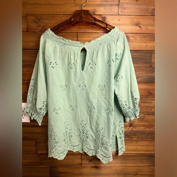 Anthroplogie THML sage green eyelit blouse size small - Picture 2 of 5